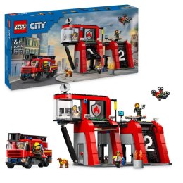 Klocki konstrukcyjne Lego City Remiza strażacka z wozem (60414)