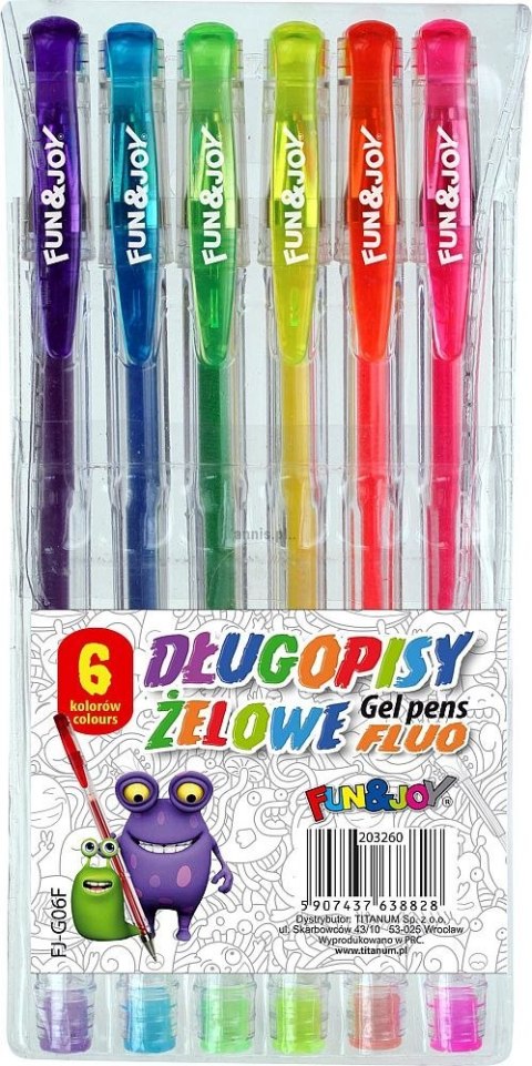 Długopis żelowy Fun&Joy fluorescencyjny mix 0,8mm (FJ-G06F)