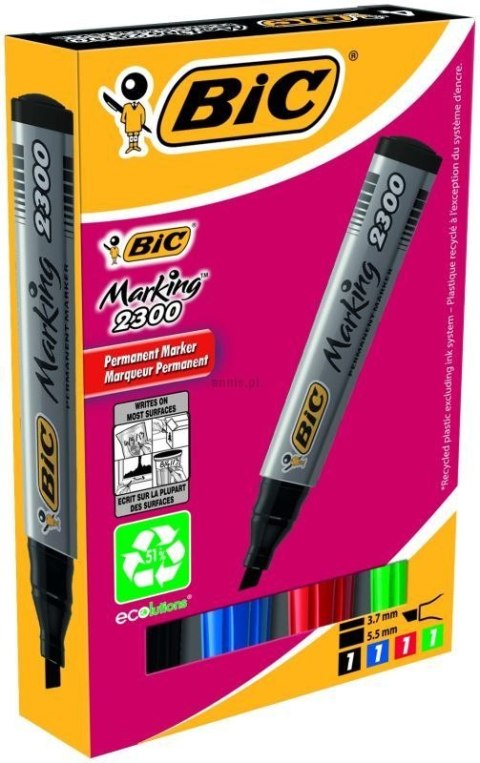 Marker permanentny Bic Marking 2300 komplet 4 szt, mix 3,7-5,5mm ścięta końcówka (8209222)