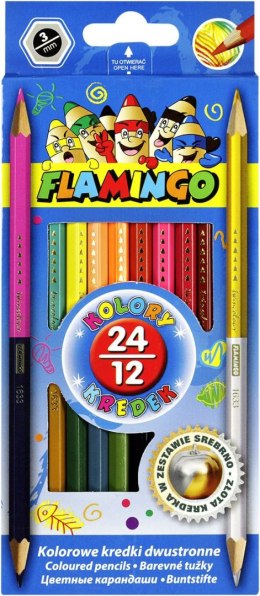 Kredki ołówkowe Flamingo dwustronne 24 kolory sześciokątne z temperówką