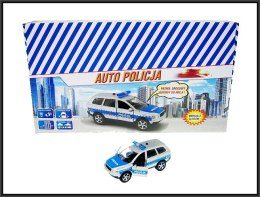 Samochód policyjny metalowy z napędem, z otwieranymi drzwiami, światłem i dźwiękiem Hipo (HKG094)